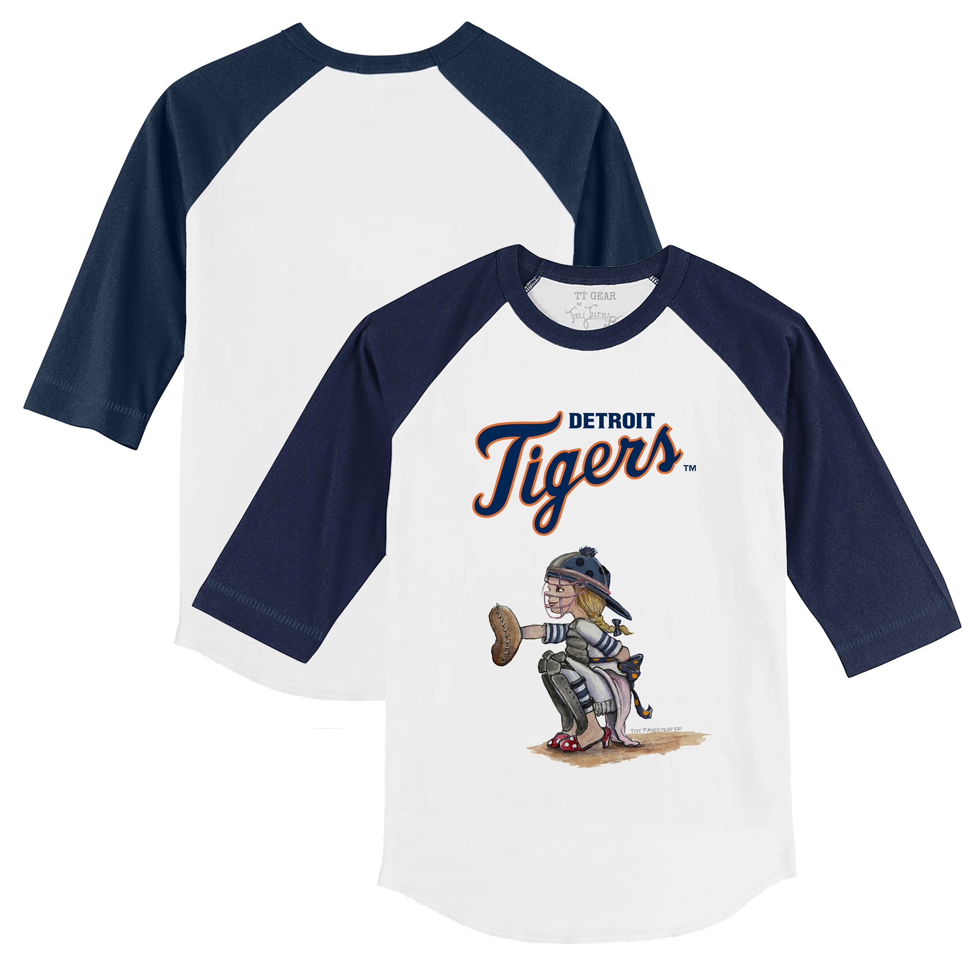 Infant Tiny Turnip White/Navy Detroit Tigers Kate Raglan 3/4-Sleeve T-Shirt