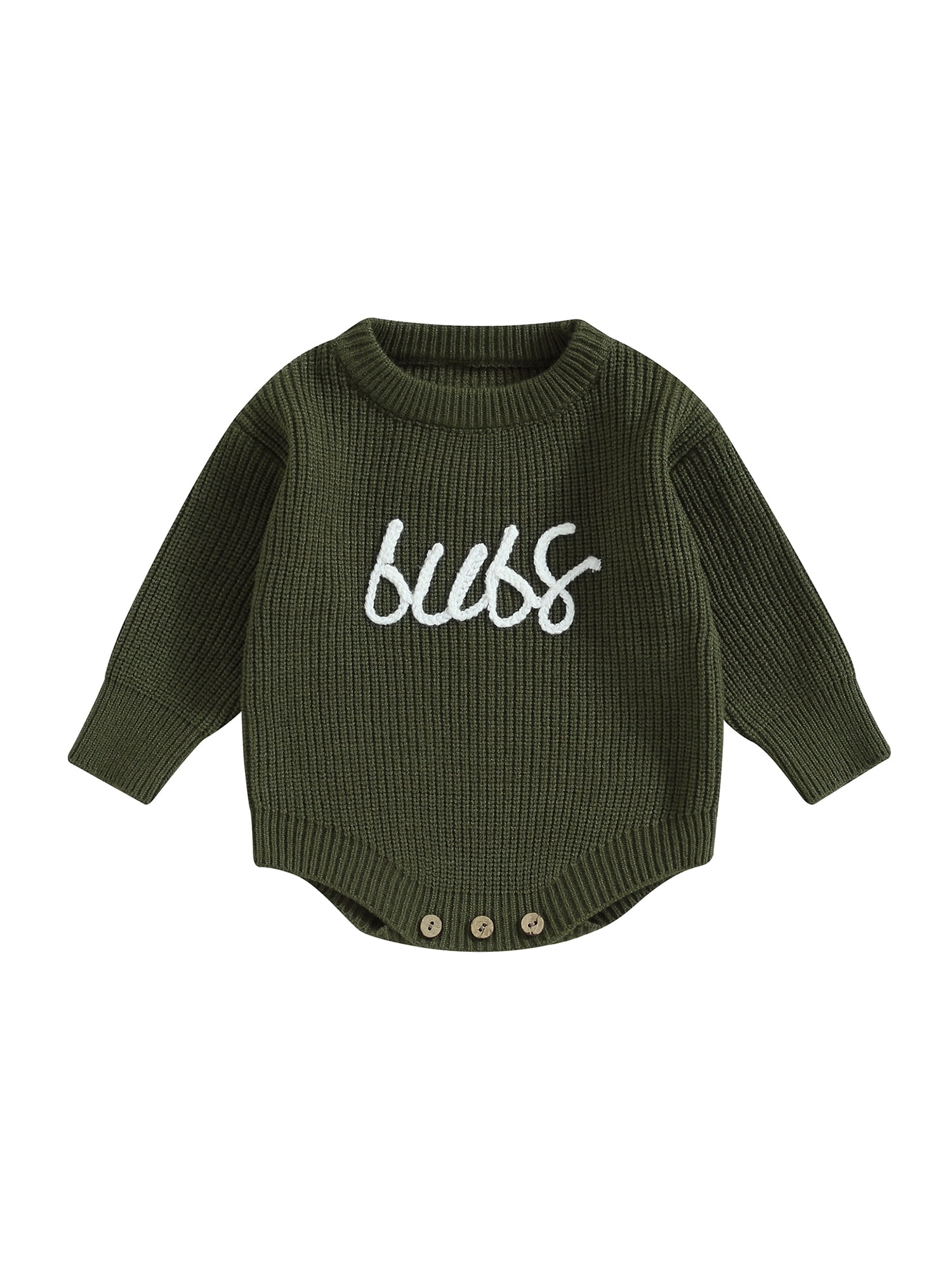 Newborn Baby Girl Boy Knitted Sweater Romper Long Sleeve Ribbed Letter Embroidered Bodysuit